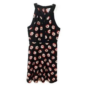 Elle Floral Print Halter Neck Sleeveless Racerback Dress Keyhole Button Closure